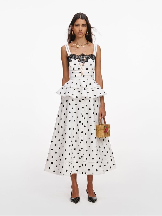 Self-Portrait Dresses & Skirts - Self Portrait White Polka Dot Linen Midi Dress